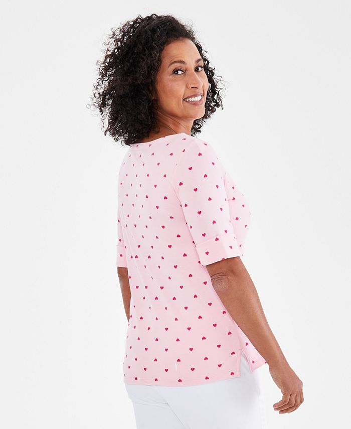 Style & Co Women's HeartPrint ElbowSleeve Knit Top, Regular & Petite