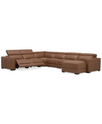 Nevio 157" 6-Pc. Leather Sectional with 2 Power Recliners, Headrests and Chaise, Created For Macy's