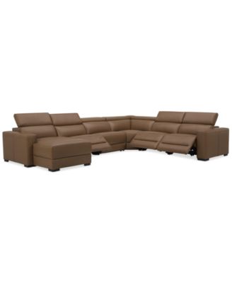 Nevio 157" 6-Pc. Leather Sectional with 3 Power Recliners, Headrests and Chaise, Created For Macy's