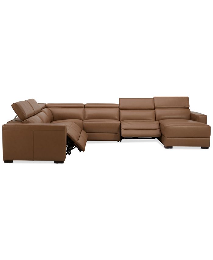 Furniture Nevio 157" 6Pc. Leather Sectional with 3 Power Recliners
