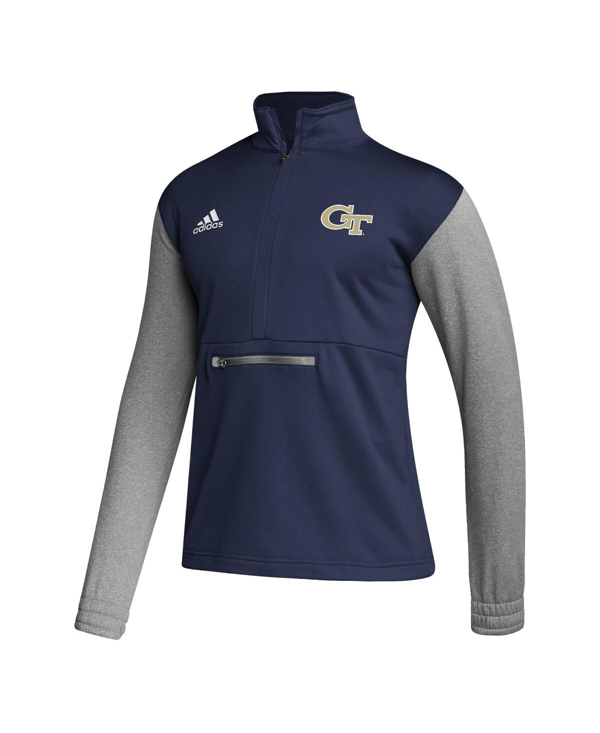 Men's adidas Heathered Gray Georgia Tech Yellow Jackets Team Aeroready Half-Zip Top - Heathered Gray