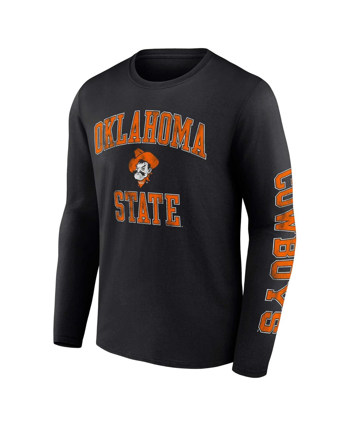 Men's FanaticsOklahoma State Cowboys Distressed Arch Over Logo Long Sleeve T-shirt - Black