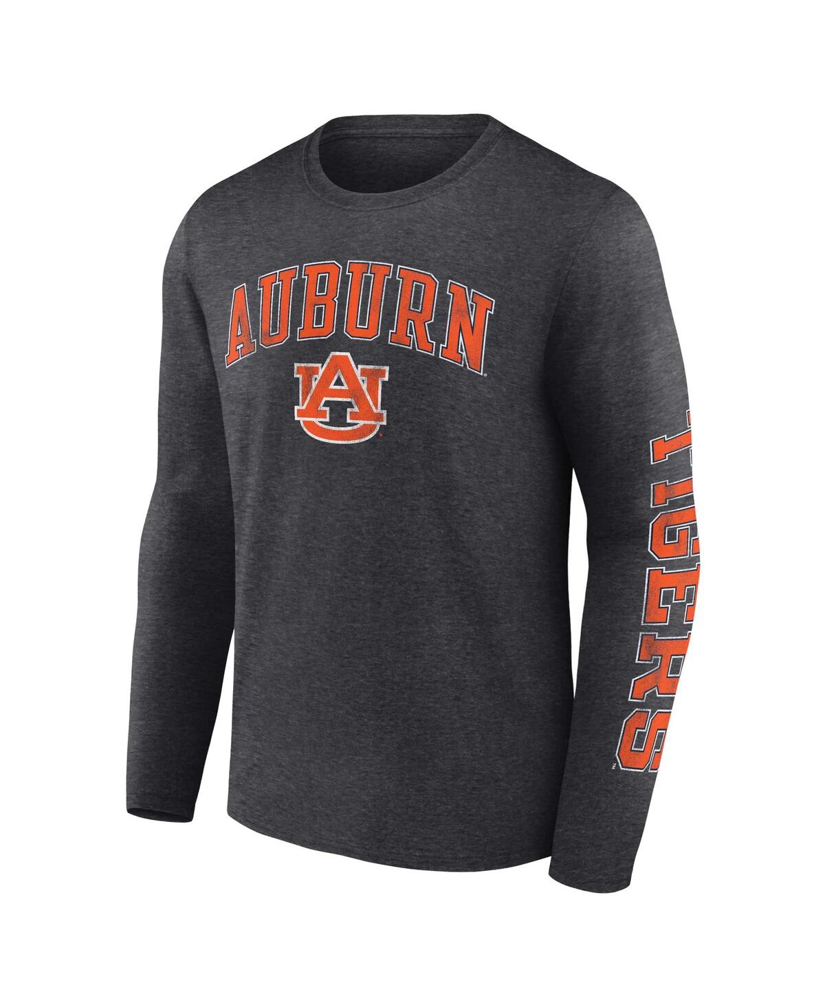 Men's FanaticsAuburn Tigers Distressed Arch Over Logo Long Sleeve T-shirt - Heather Charcoal