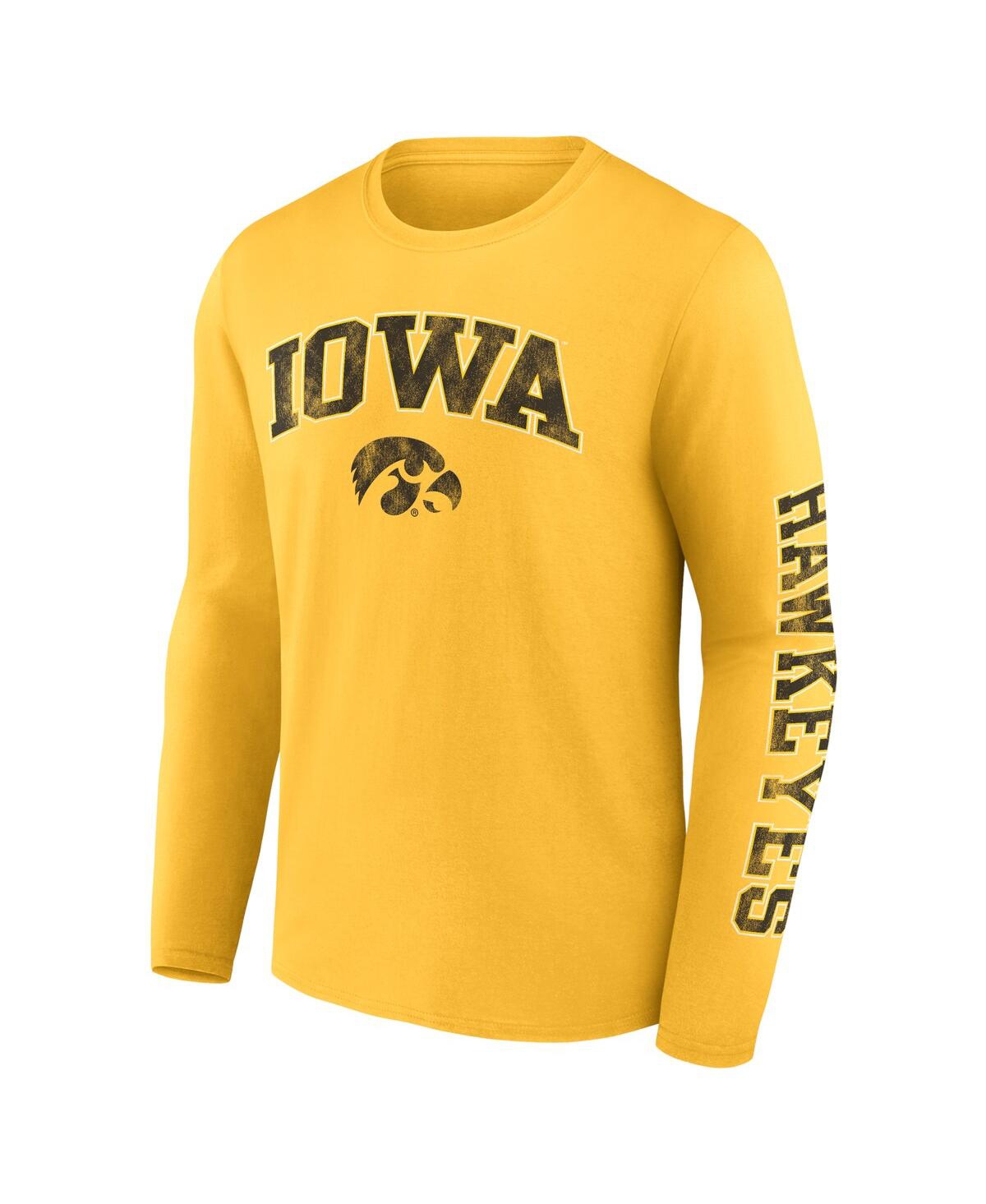 Shop Fanatics Men's  Gold Iowa Hawkeyes Distressed Arch Over Logo Long Sleeve T-shirt