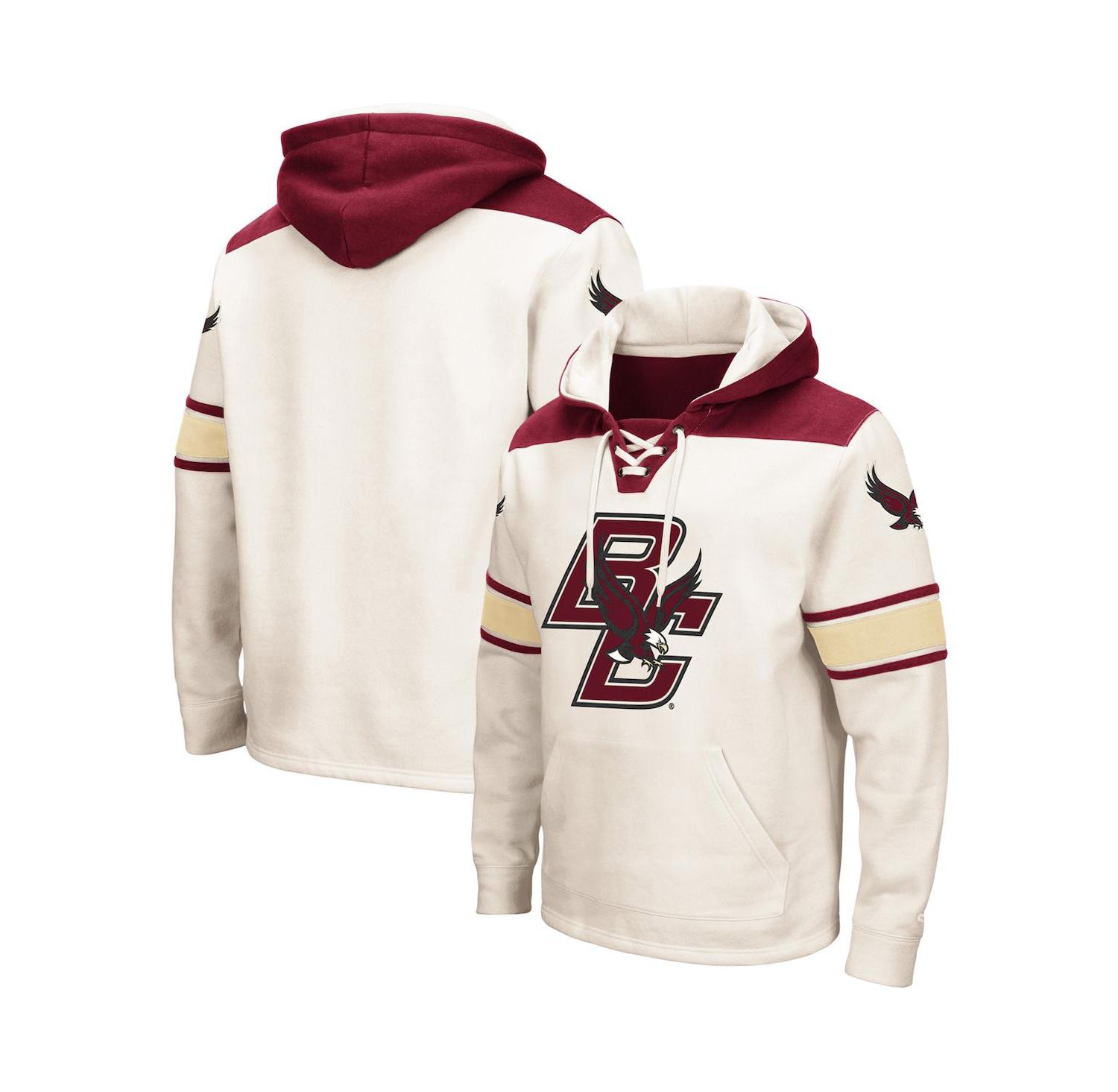 Men's Cream Boston College Eagles 2.0 Lace-Up Pullover Hoodie