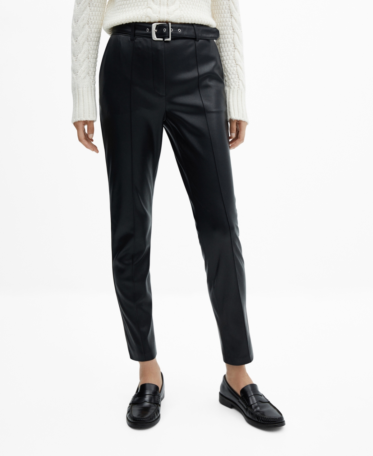 Mango Women's Leather Effect Belt Pants In Black
