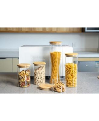 5 Pc Borosilicate Glass Canister Set with Bamboo Lids, Glass Containers