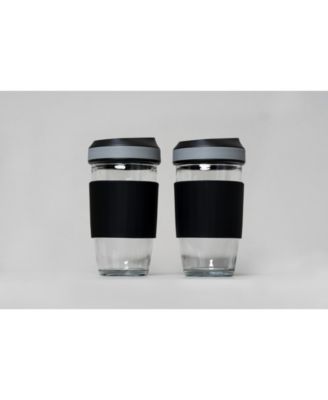 Set of 2 Borosilicate Coffee Cup with Silicone Wrap, 16.2 oz