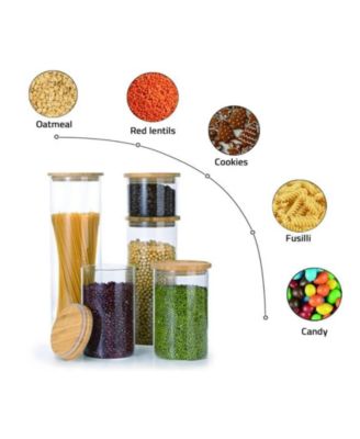 5 Pc Glass Food Storage Jars, Borosilicate Glass Canister Set with Bamboo