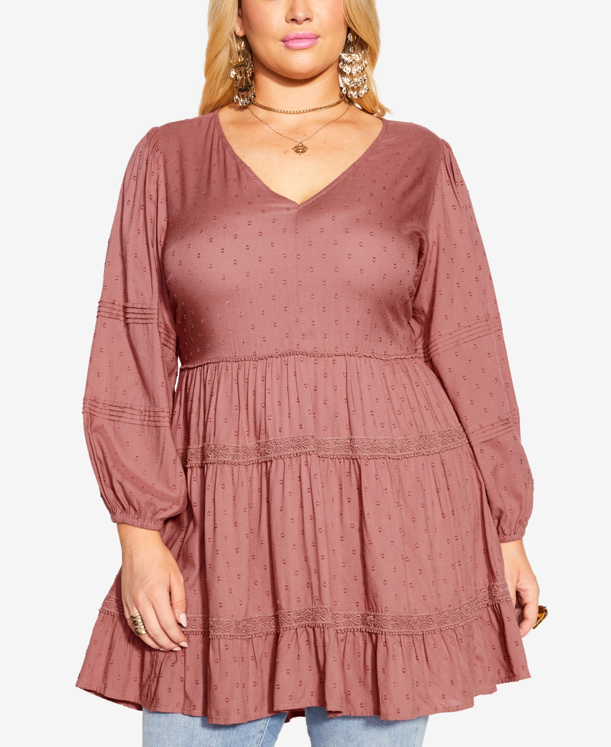 Avenue Plus Size Arielle V-neck Tunic Top In Rouge