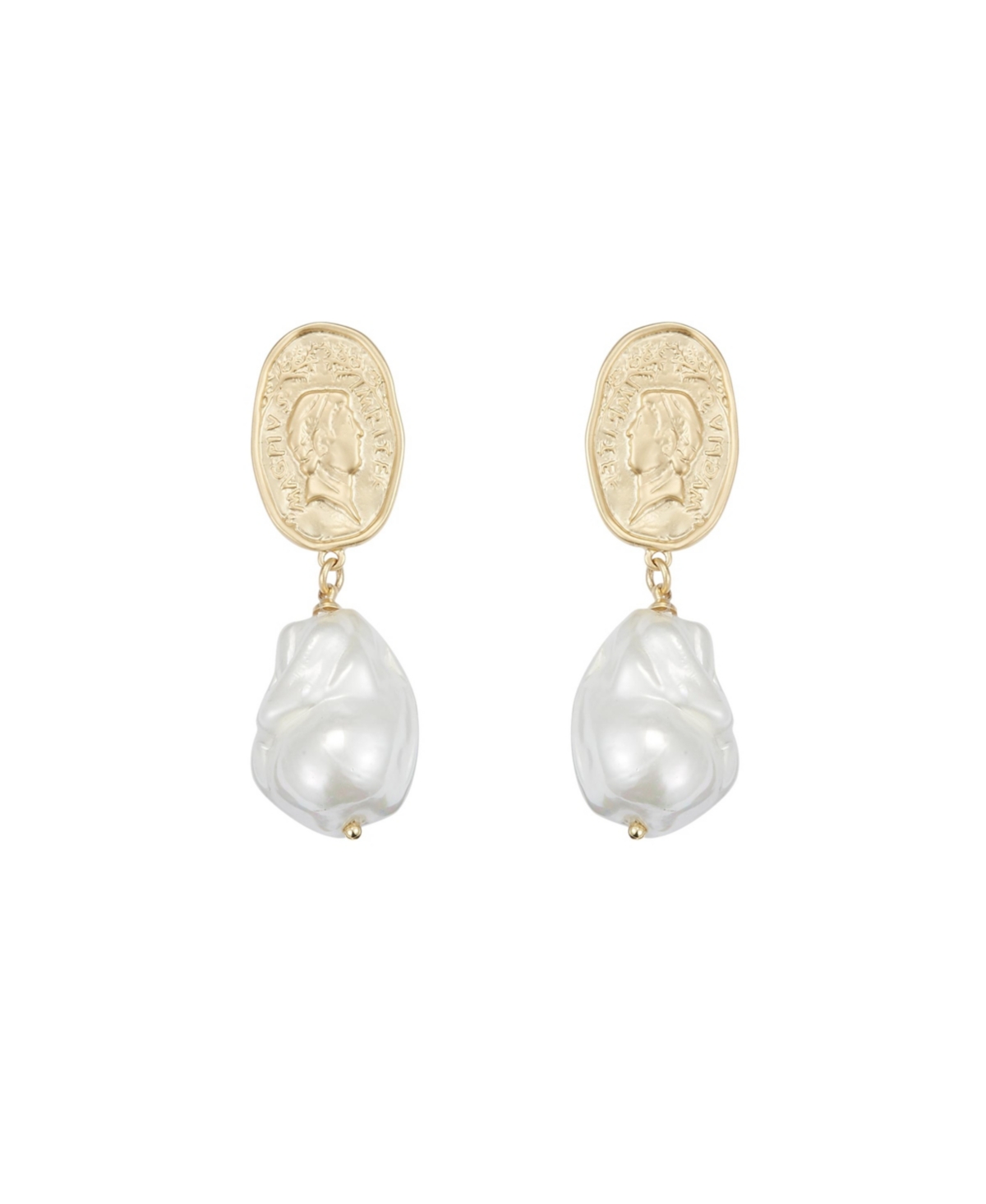Matted Gold Sculpted Oversized Baroque Pearl Drop Earrings - Gold