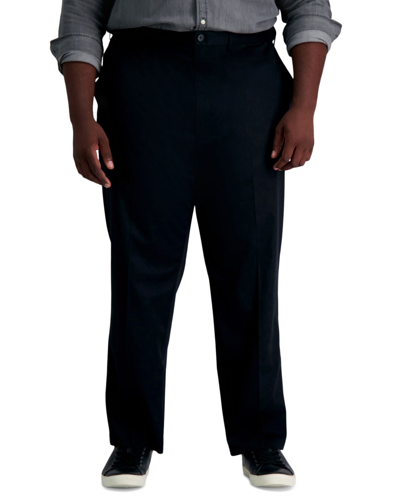 Мужские брюки Haggar Big & Tall Premium No Iron Khaki Classic Fit Flat Front Hidden Expandable Waistband, цвет: Чёрный — фото 2