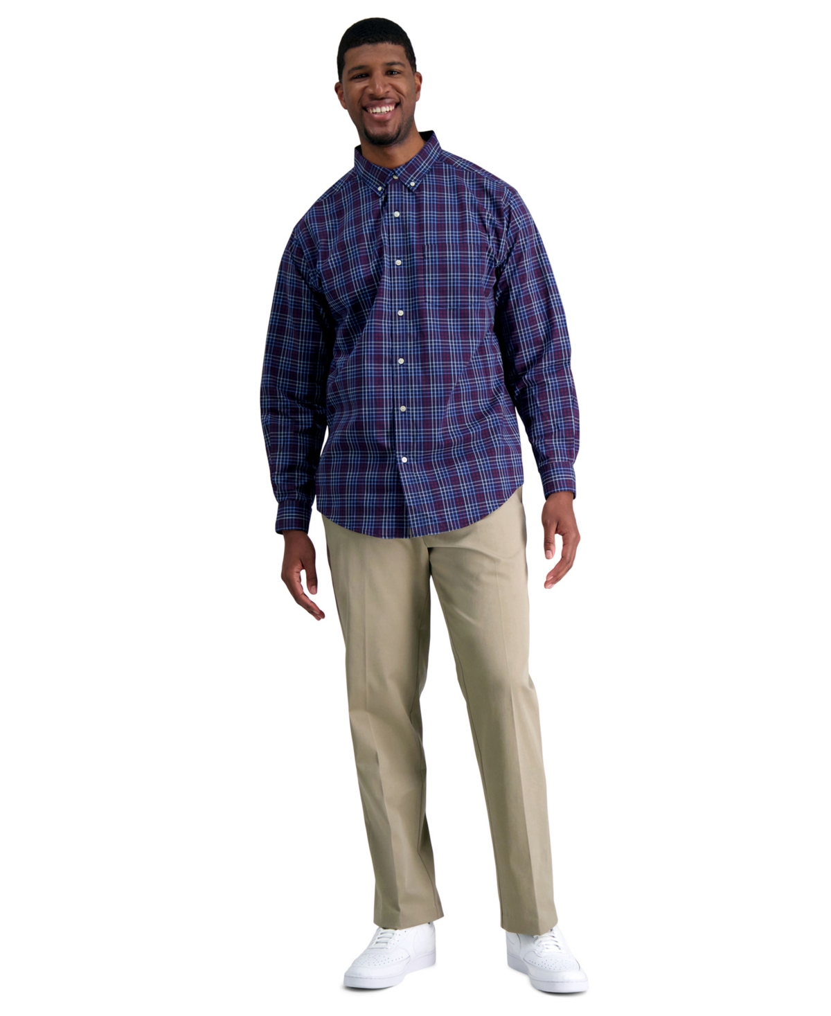 Men's Big & Tall Iron Free Premium Khaki Classic-Fit Flat Front Pant - Char. Htr