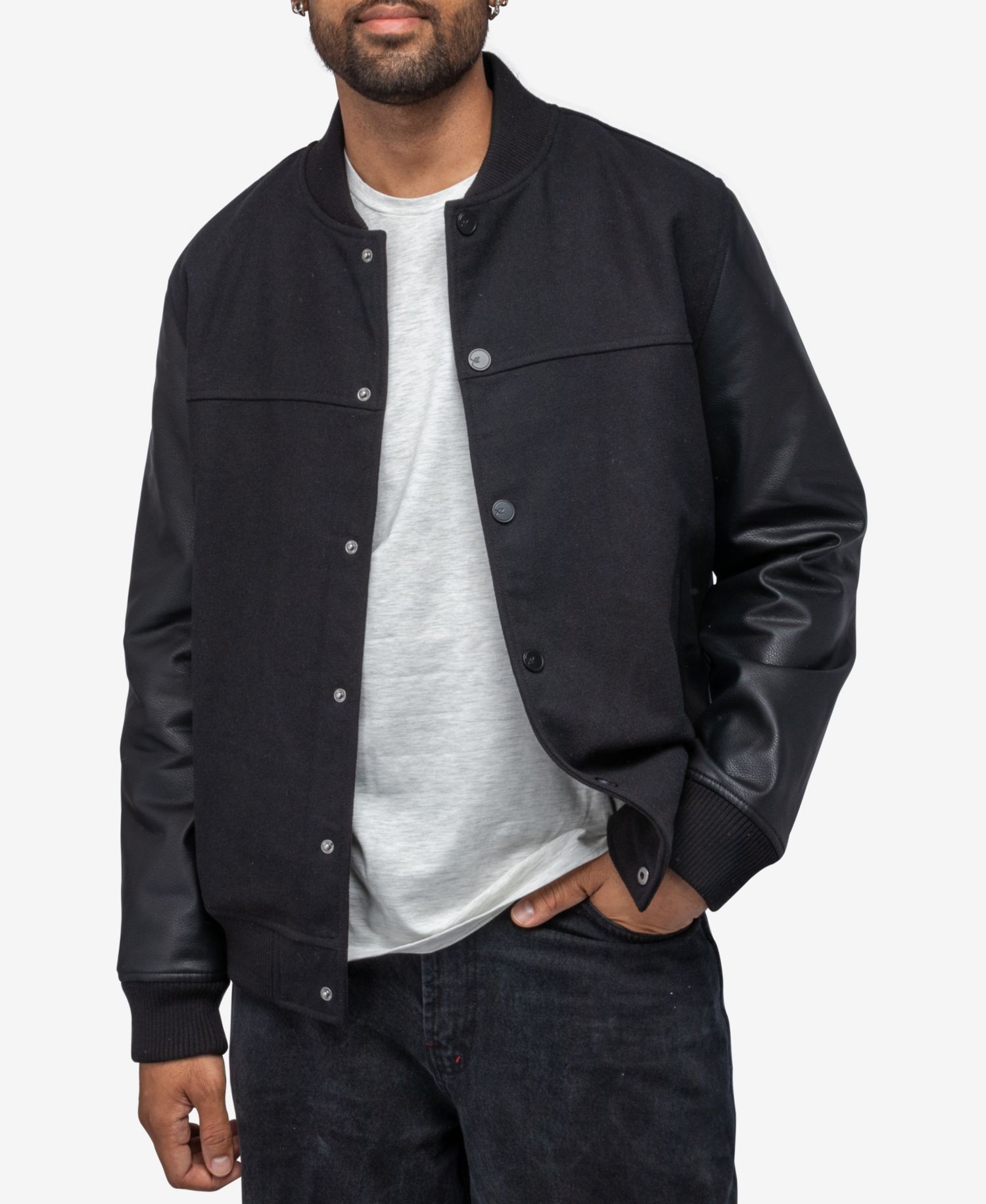 XRAY Men's Wool Varsity Bomber Jacket With PU Sleeves