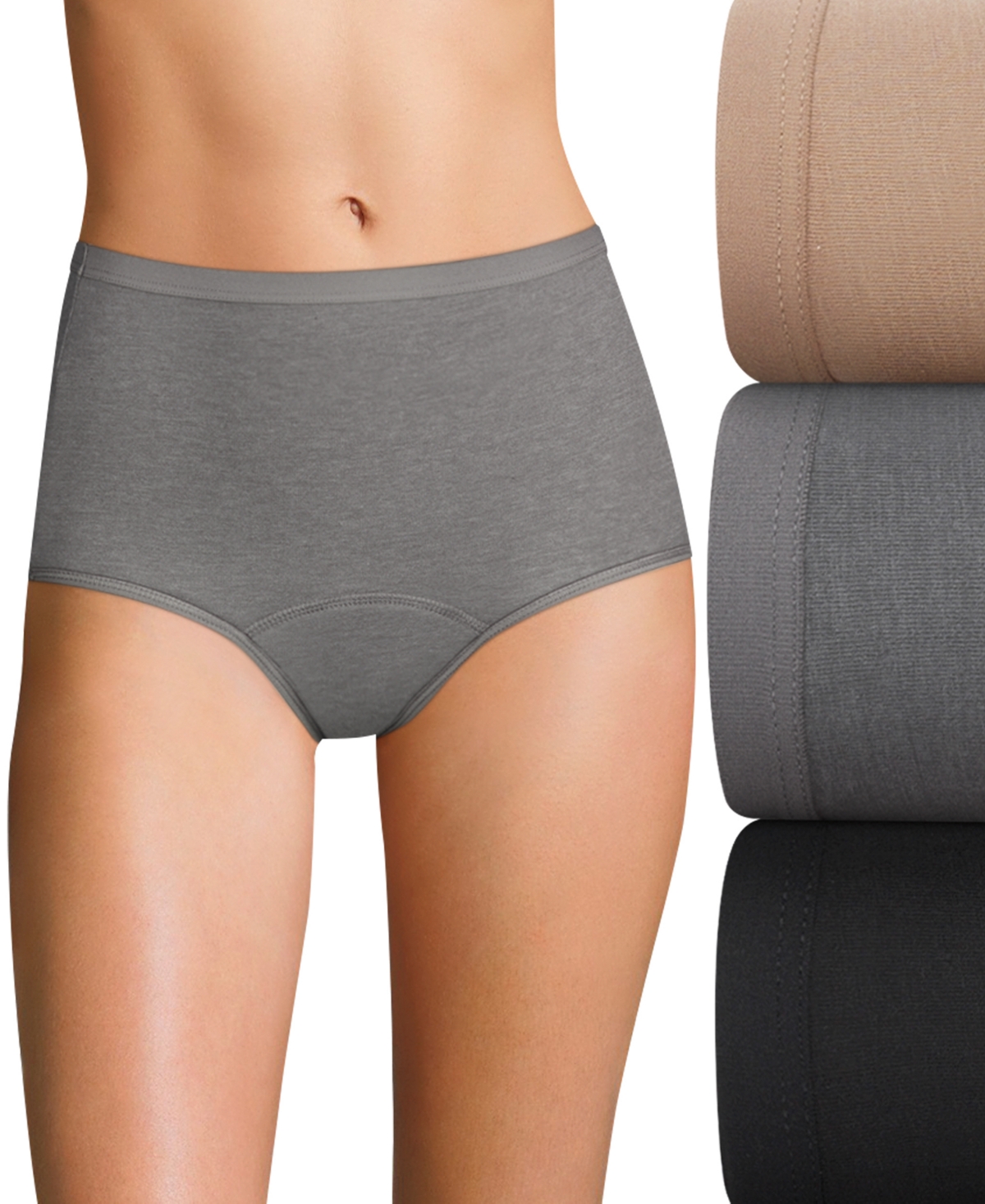 Hanes Women's 3-Pk. Moderate Period Brief Underwear  - Grey, Black