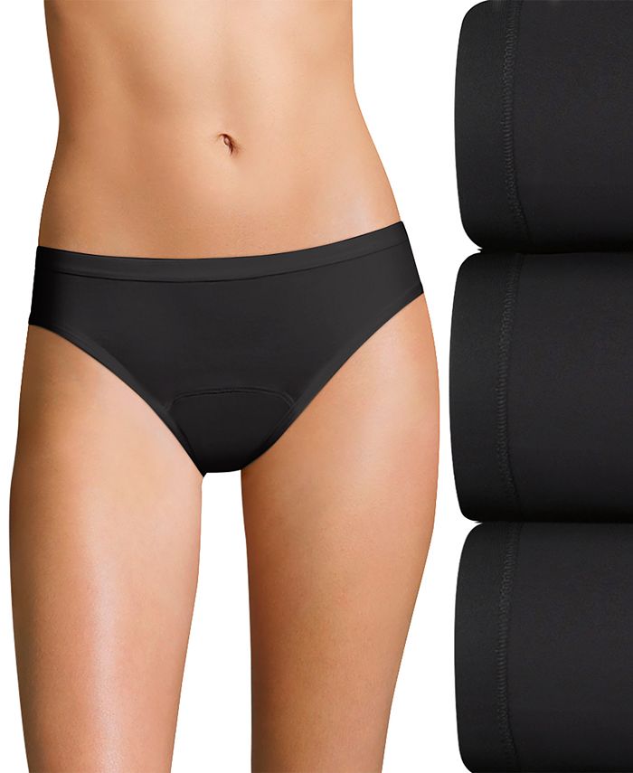 Hanes Women's Fresh & Dry Light Period Underwear Bikini 3-Pack Underwear  LL42BL - Macy's