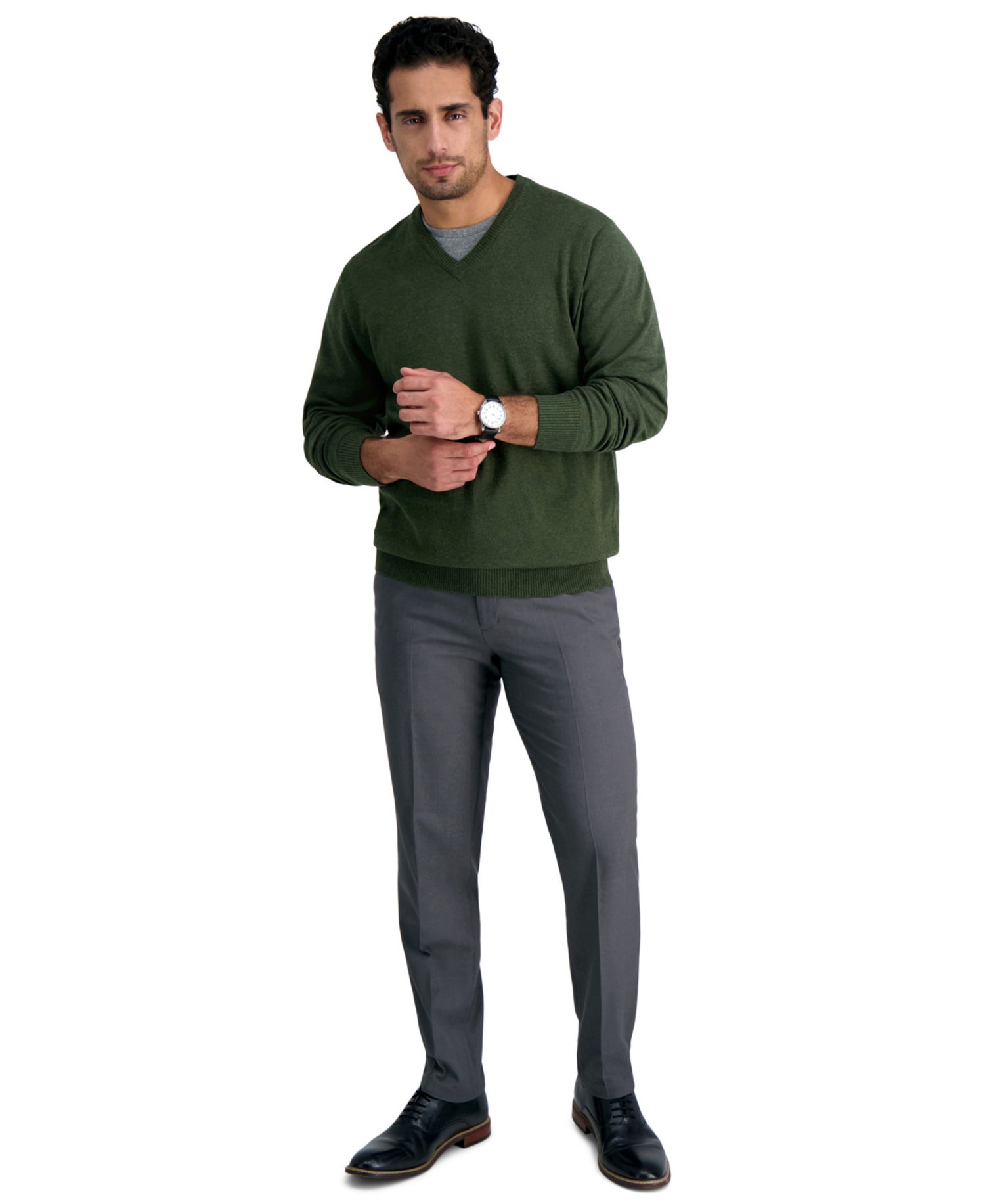 Men's Premium Comfort Slim-Fit Performance Stretch Flat-Front Dress Pants