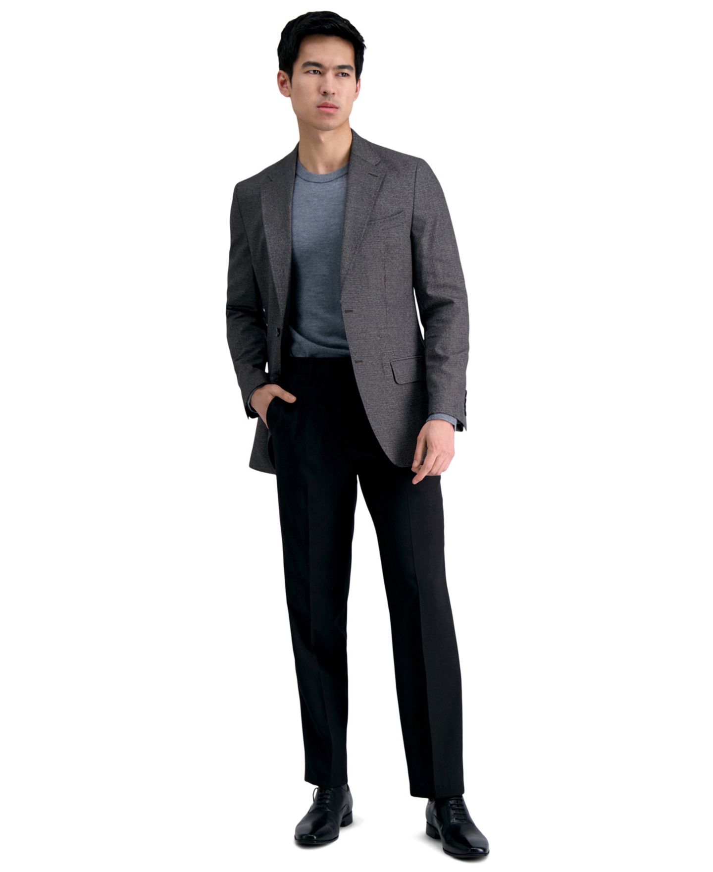 Мужские брюки Haggar Premium Comfort Straight-Fit 4-Way Stretch Wrinkle-Free Flat-Front Dress Pants, цвет: Чёрный — фото 1