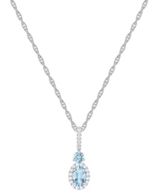 Macy's - Santa Maria Aquamarine (5/8 ct. t.w.) & Diamond (1/8 ct. t.w.) Halo 18" Pendant Necklace in 14k White Gold