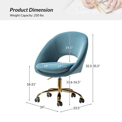 Modern Velvet Office Chair with Adjustable Swivel for Study Vanity