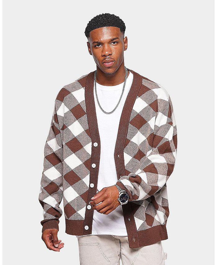 Checkered cardigan mens discount