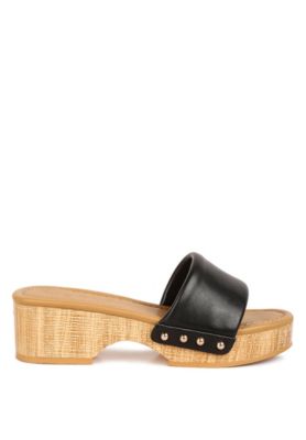 MINNY Women  Textured Heel Leather Slip On Sandals