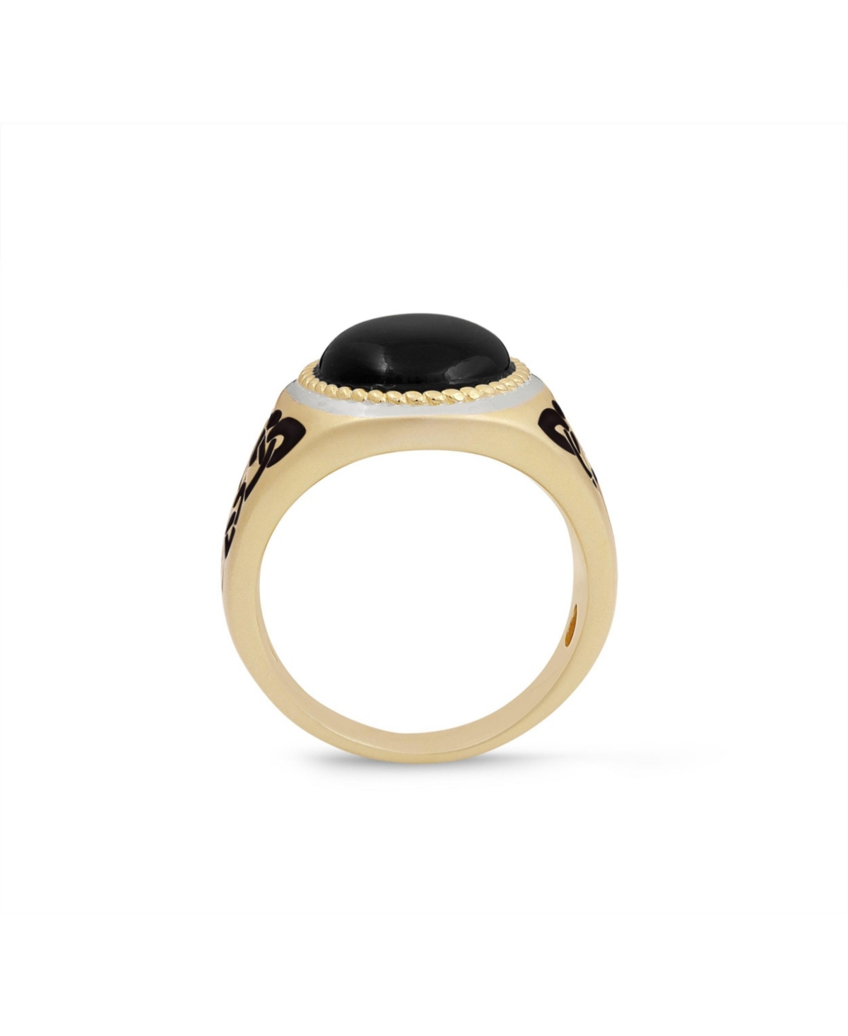 LuvMyJewelry Black Onyx GemstoneGold Plated and Enamel Sterling Silver Men Signet Ring - Yellow