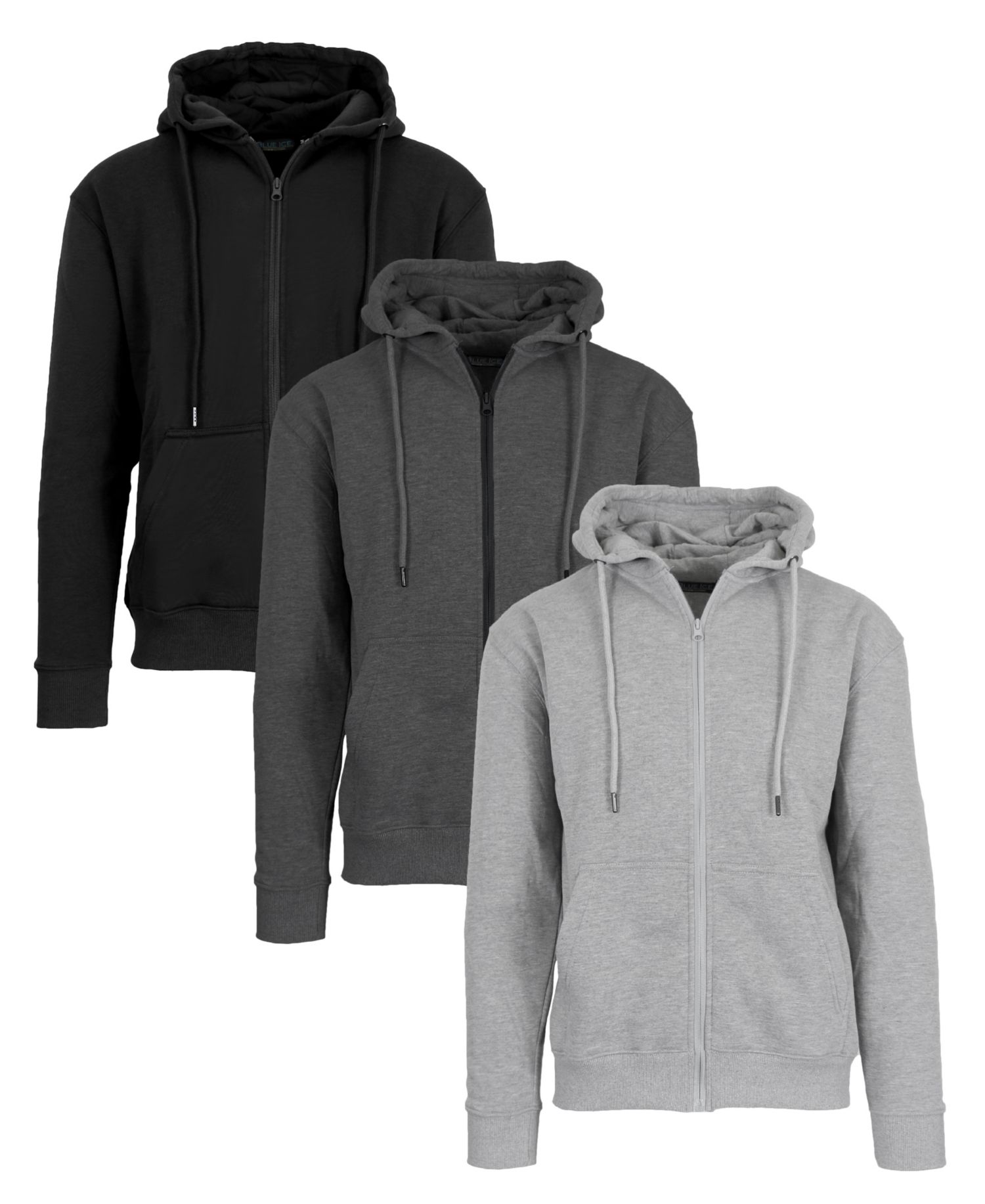 Men's Fleece-Lined Full-Zip Hoodie, Pack of 3