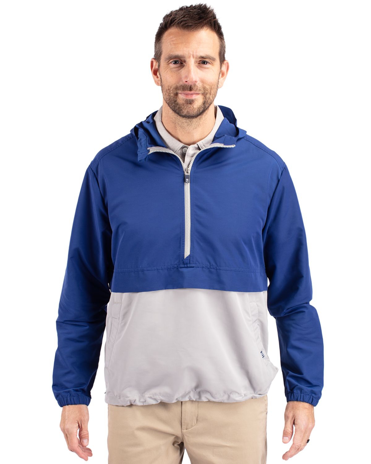 Cutter Buck Charter Eco Knit Recycled Mens Anorak Jacket - Tour blue/polished