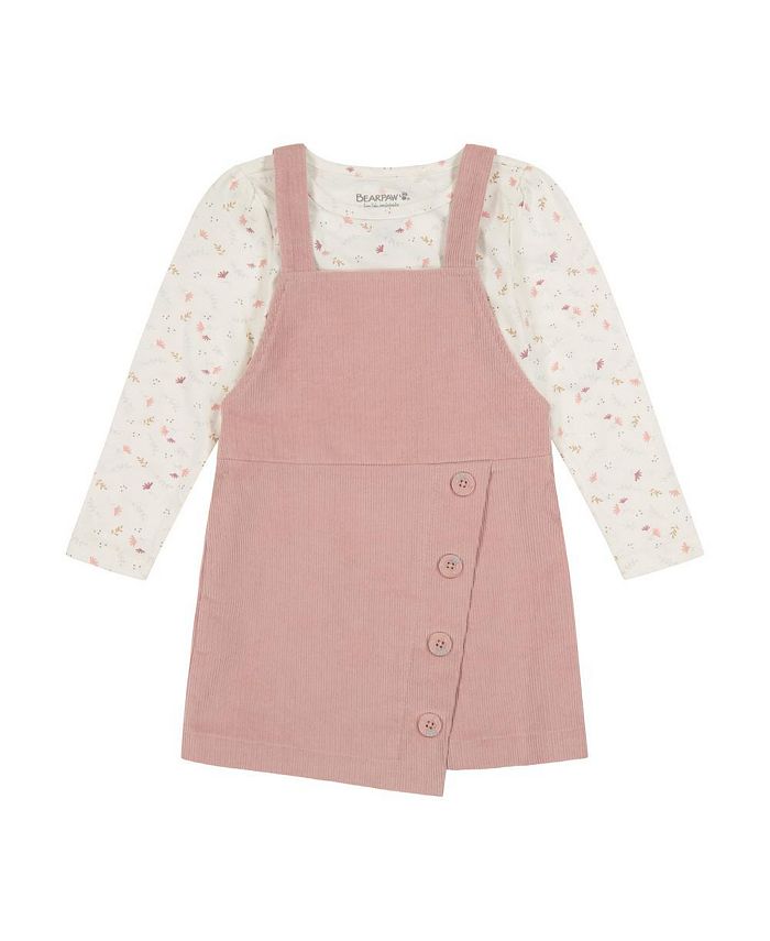 BEARPAW Little, Big Girls 2 Piece Outfit Set with Corduroy Jumper Dress