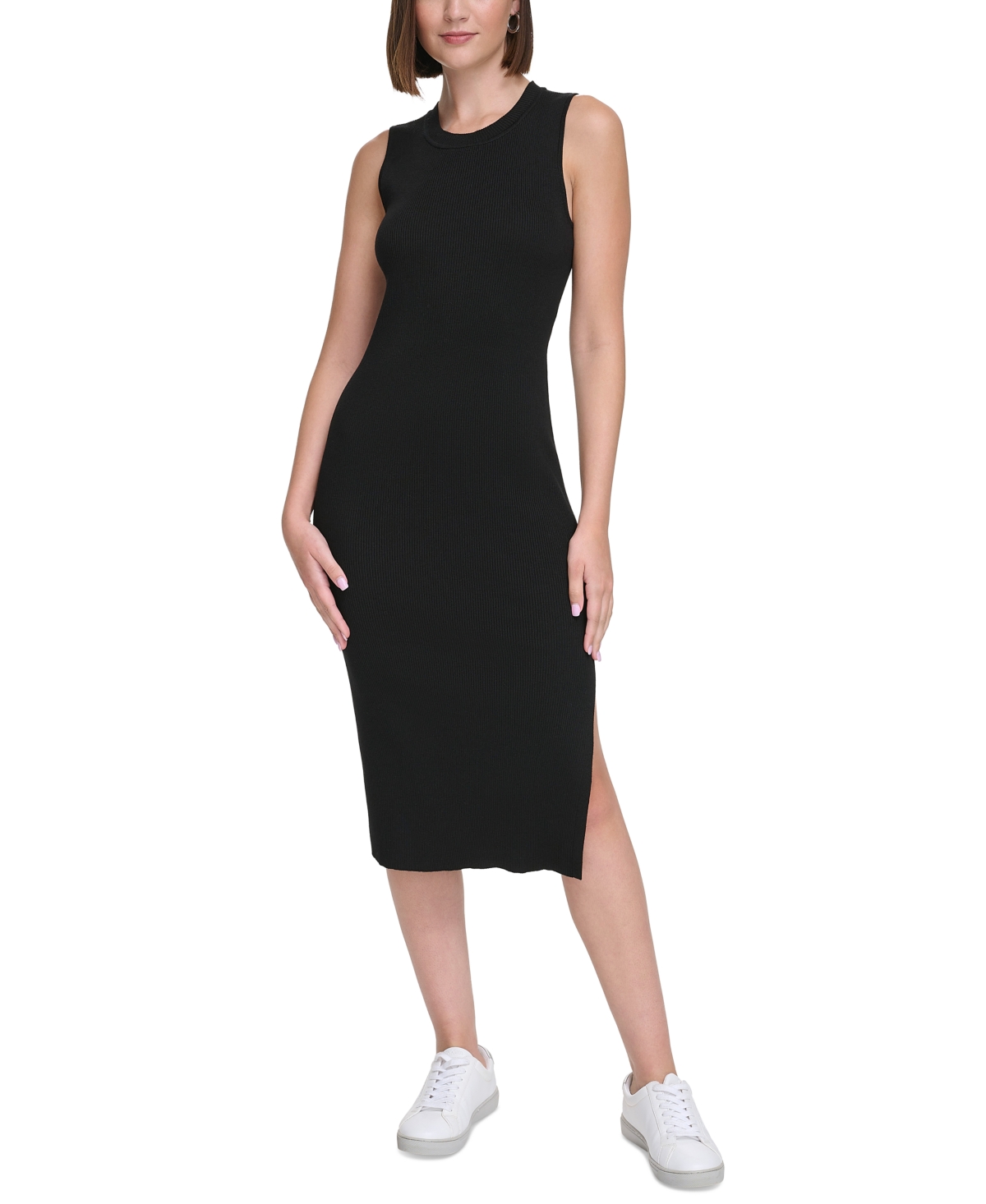 Calvin Klein Jeans Est.1978 Women's Ribbed Sleeveless Midi Dress In Black