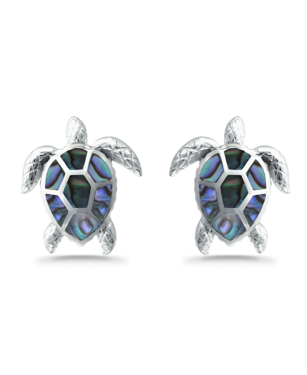 Shop Macy's Abalone Inlay Turtle Stud Post Earrings In Silver