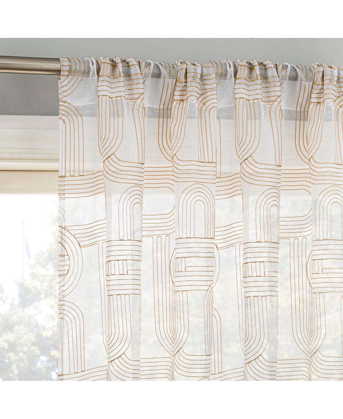 Kaz Embroidered Retro Curves Sheer Rod Pocket Curtain Panel