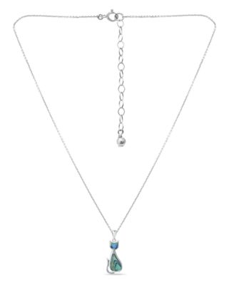Abalone Inlay Cat Pendant Necklace
