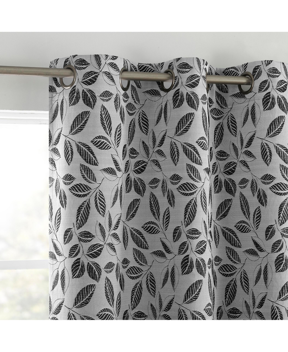 Satti Embroidered Leaf 100% Blackout Grommet Curtain Panel - Pearl/gray