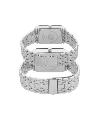Men and Women's Analog Shiny Silver-Tone Metal Bracelet His Hers Watch 40mm, 32mm Gift Set