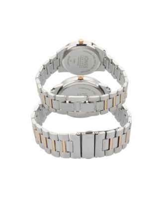 Men and Women's Analog Shiny Two-Tone Metal Bracelet His Hers Watch 42mm, 32mm Gift Set
