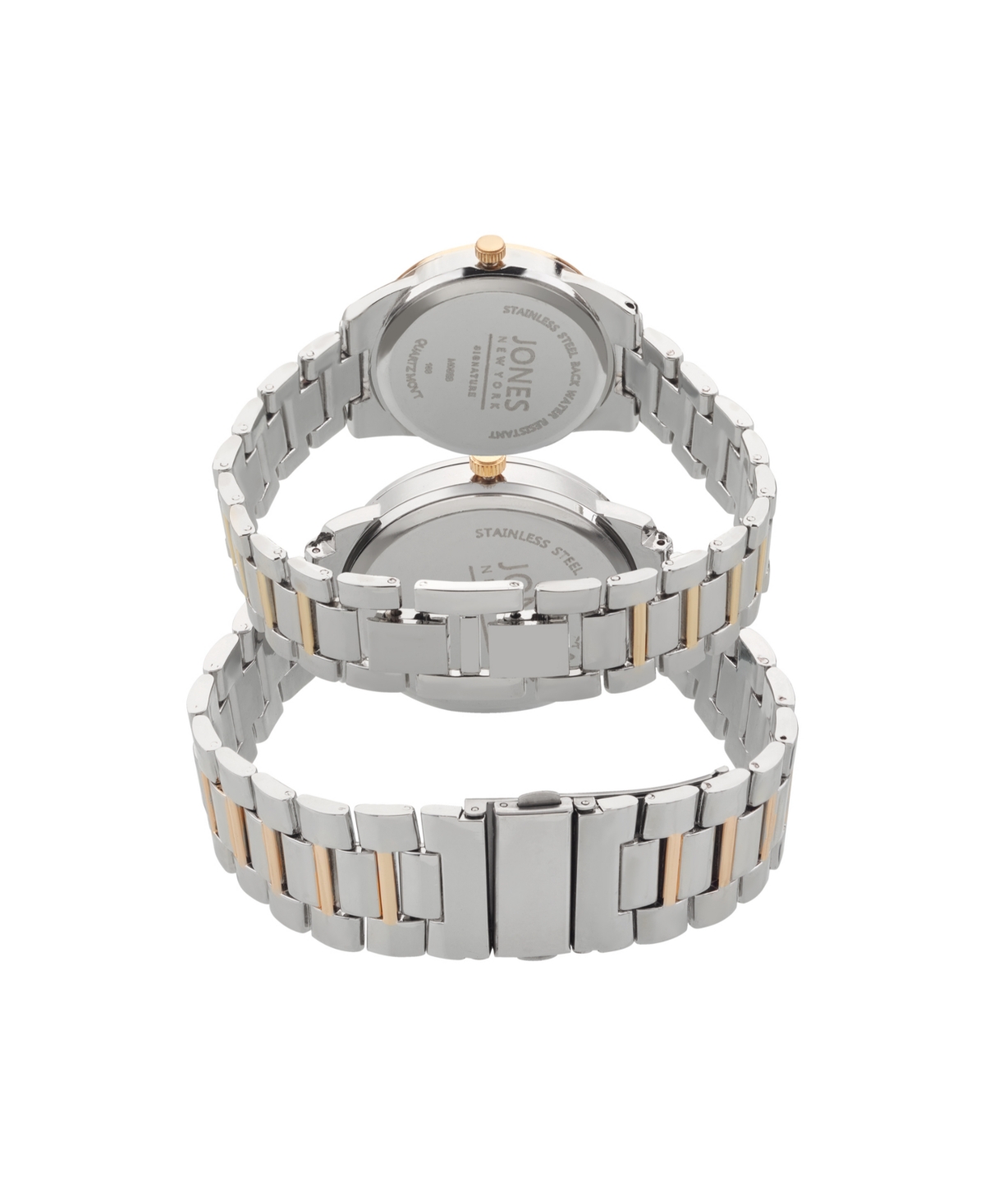 Shop Jones New York Men And Women's Analog Shiny Two-tone Metal Bracelet His Hers Watch 42mm, 32mm Gift Set In White,gold,silver
