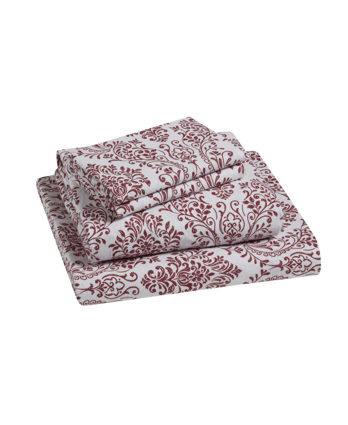 Tahari Home Damask 100% Cotton Flannel 4-pc. Sheet Set, King In Red,white