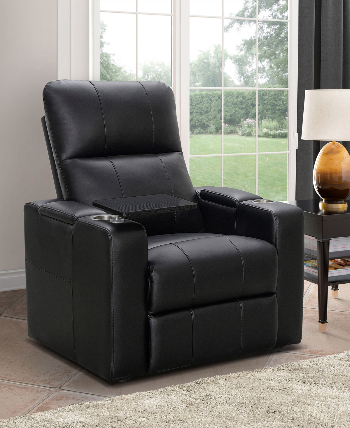 Shop Abbyson Living Rider 36" Power Theater Recliner With 1 Table In Black