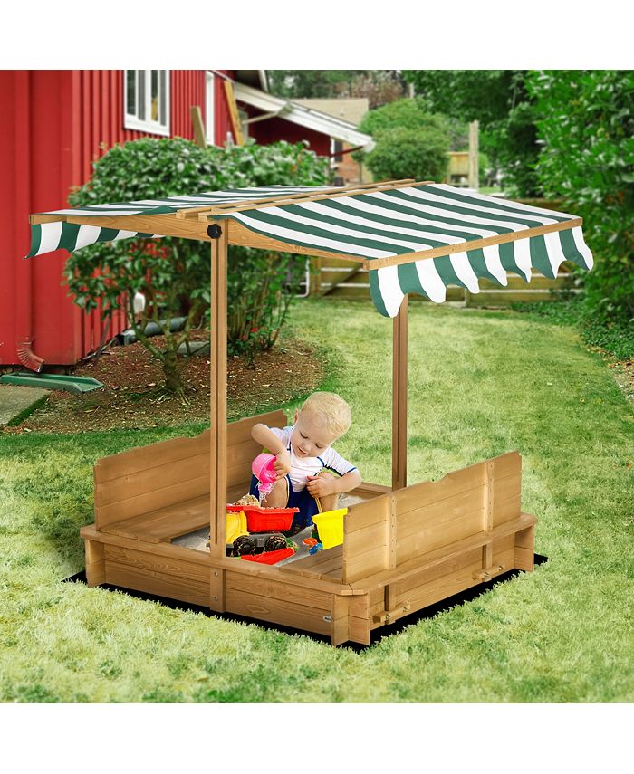Outsunny Wooden Kids Sandbox with Cover, Children Outdoor Sand Play