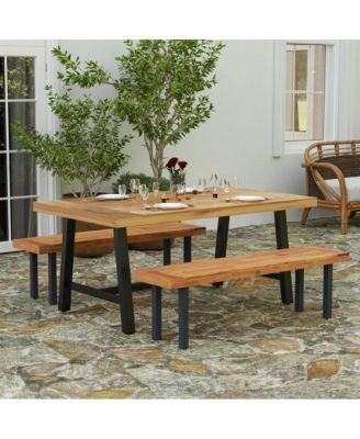 Zuli Solid Acacia Wood Dining Table With Metal Legs For Indoor And Outdoor Use