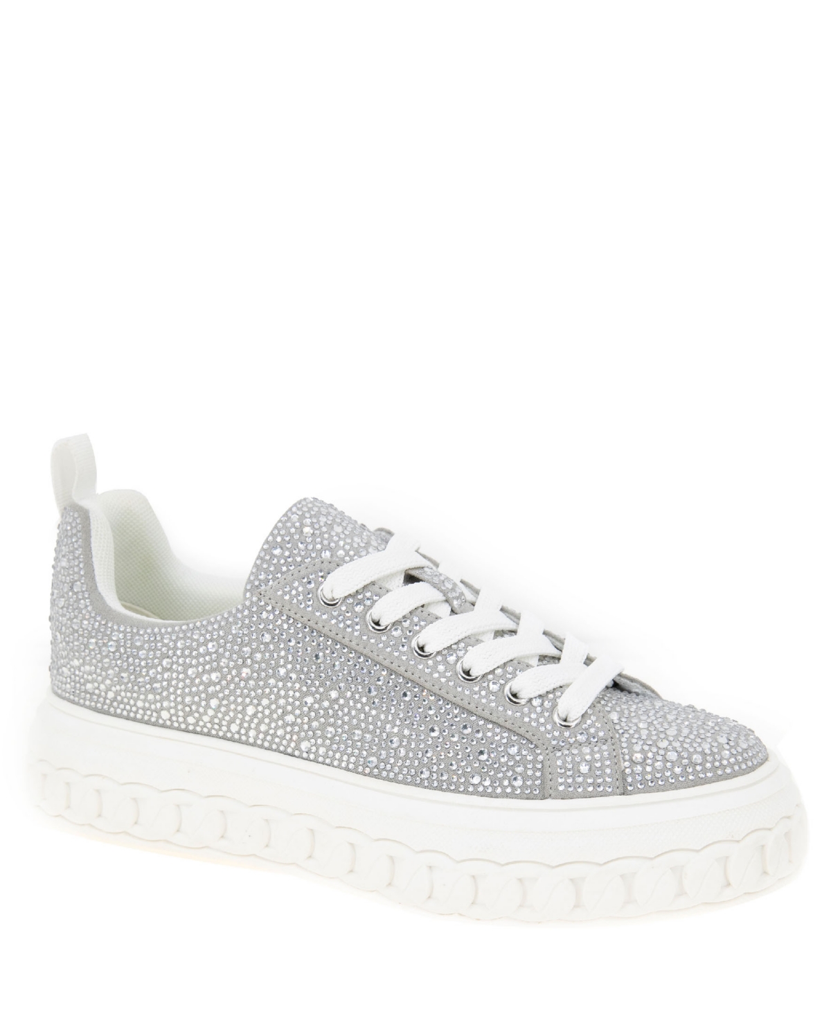 Shop Bcbgeneration Women's Riso Lace-up Platform Sneakers In Silver Rhinestones