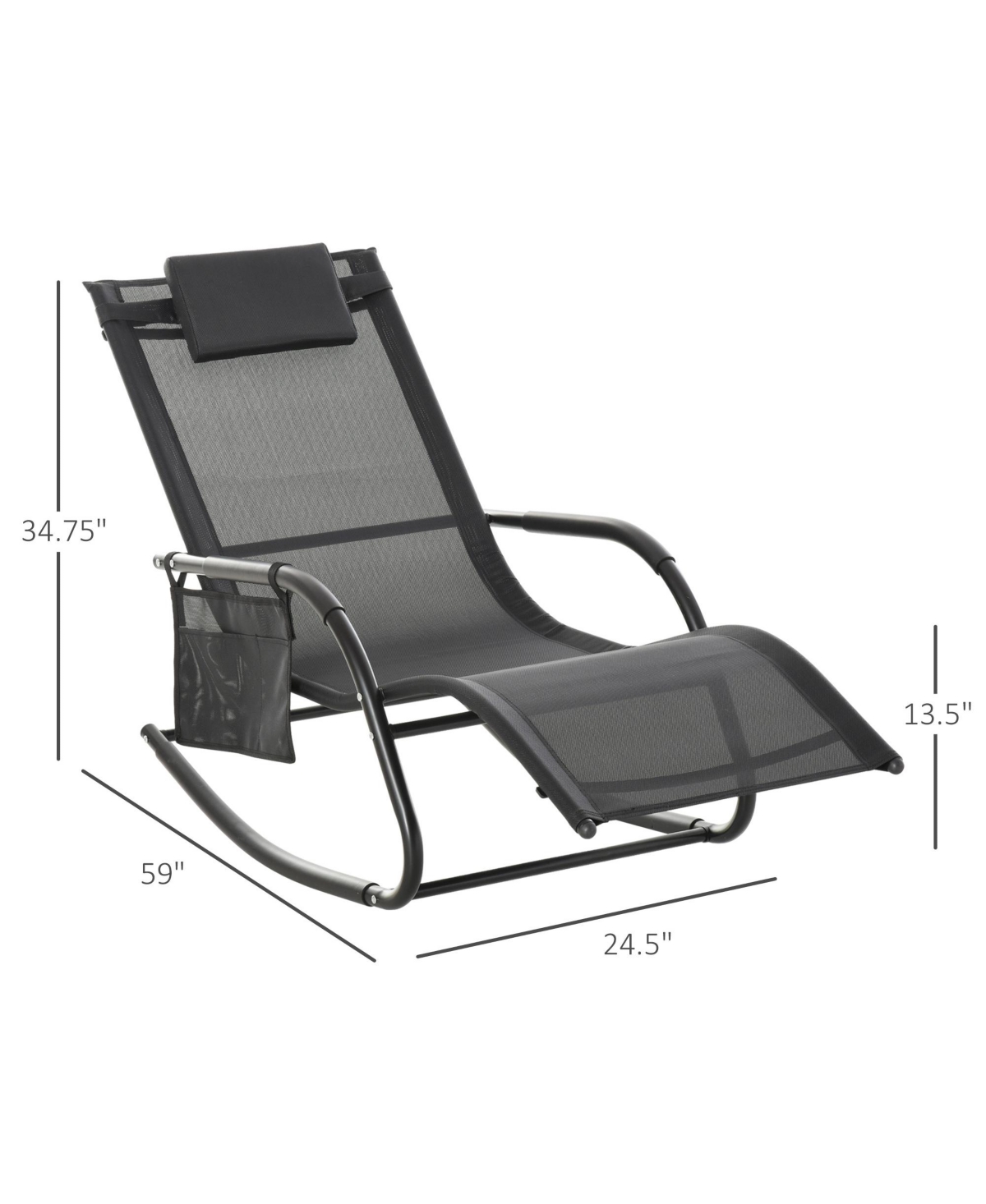 Outsunny Outdoor Rocking Chair, Patio Sling Sun Lounger, Pocket, Recliner Rocker, Lounge Chair with Detachable Pillow for Deck, Garden, or Pool