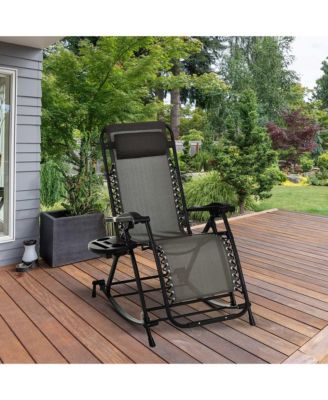 Zero Gravity Reclining Rocking Chair, Lounge Rocker, Folding, Pillow, Side Tray, Cup and Phone Holder, Grey