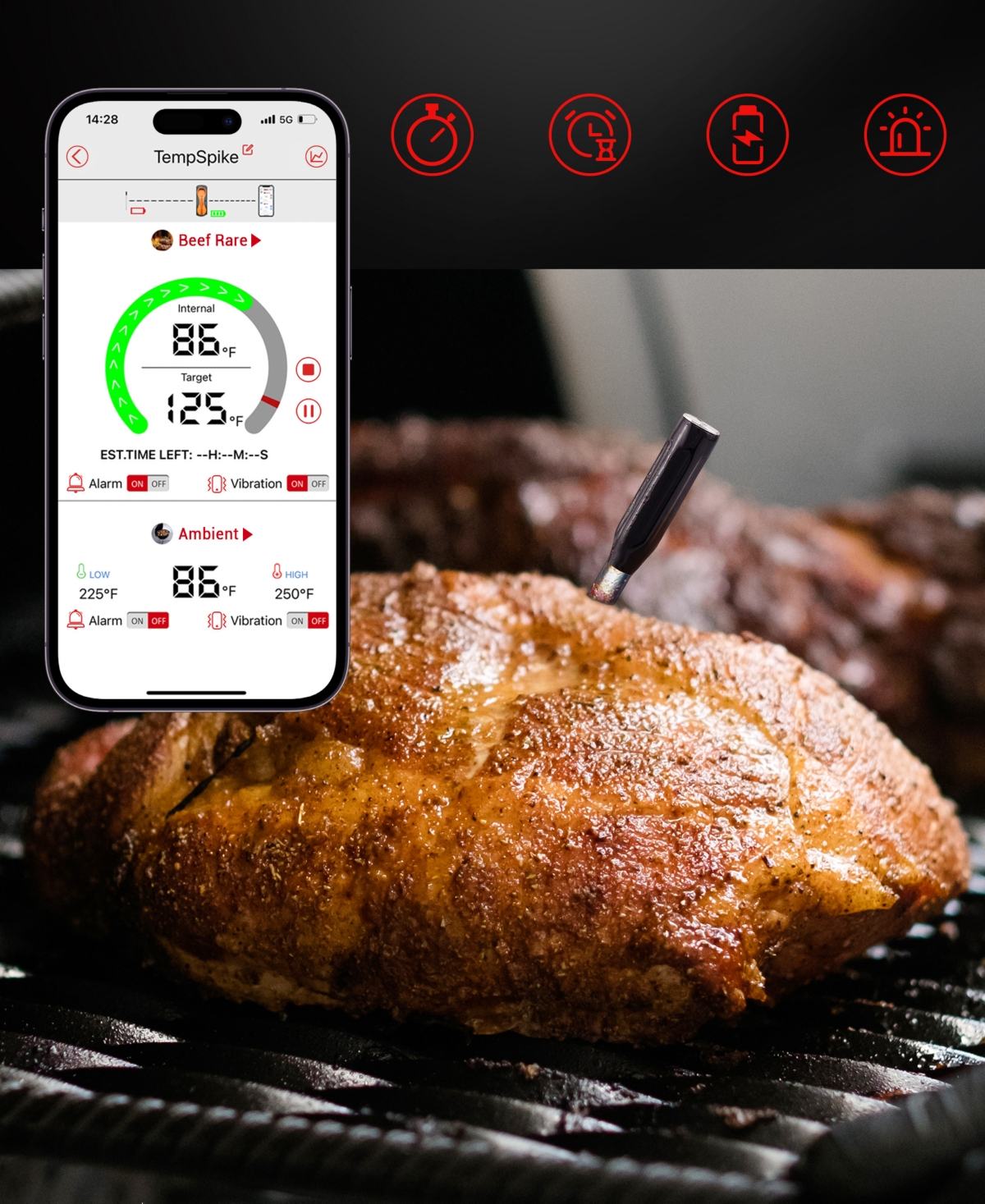 Thermopro Pack Of 1 Tempspike 500' Smart Truly Wireless Meat Thermometer In Red