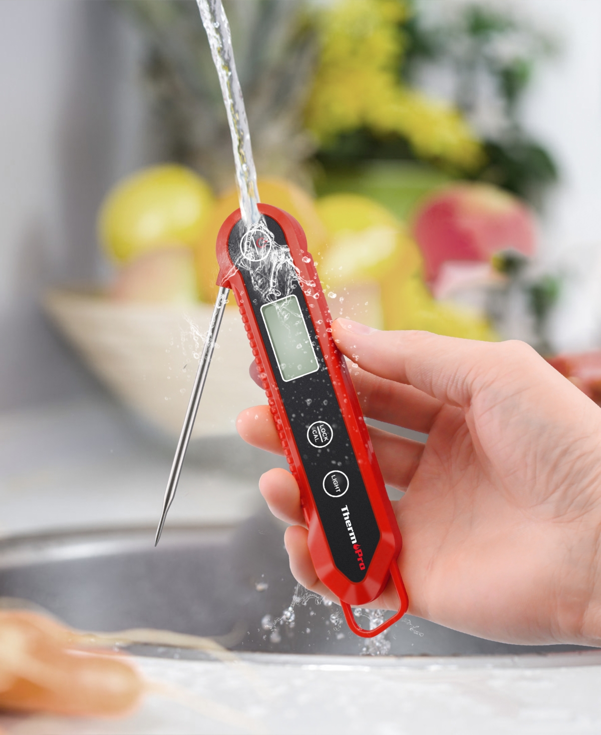 Shop Thermopro Pack Of 1 Tp03hw Water-resistant Digital Instant Read Meat Thermometer In Red