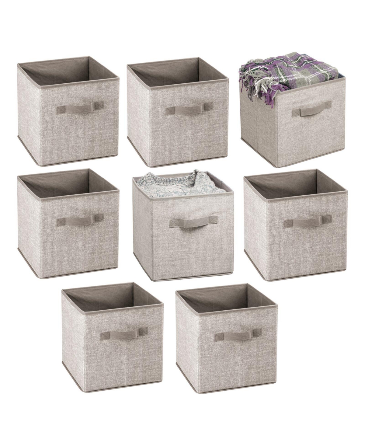 Small Fabric Closet Organizer Cube Bin with Front Handle, 8 Pack, Linen - Linen
