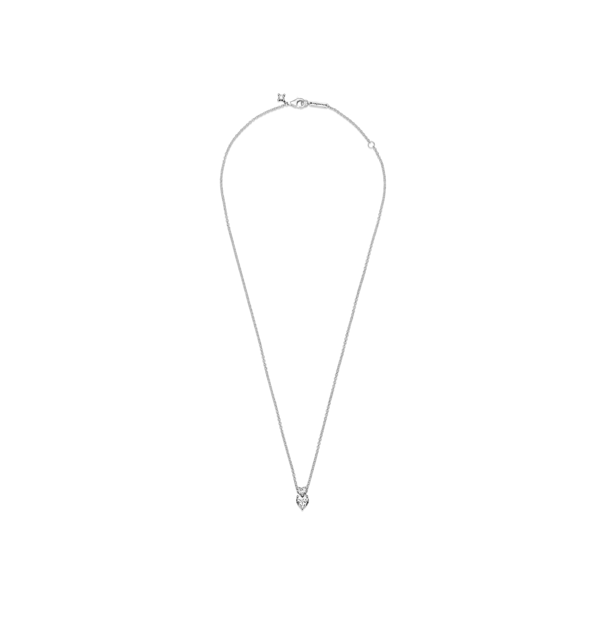 Pandora Timeless Sterling Silver Double Heart Pendant Sparkling Cubic Zirconia Collier Necklace In Silver