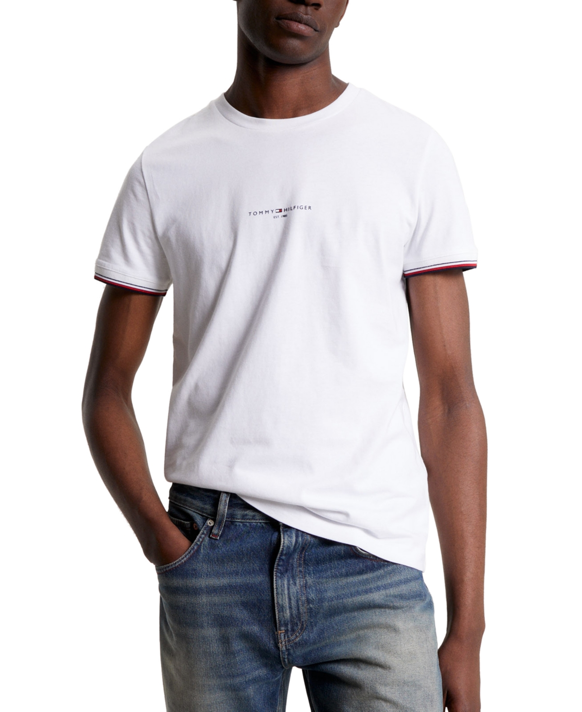 Tommy Hilfiger Men's Tommy Logo-tipped Cotton T-shirt In White